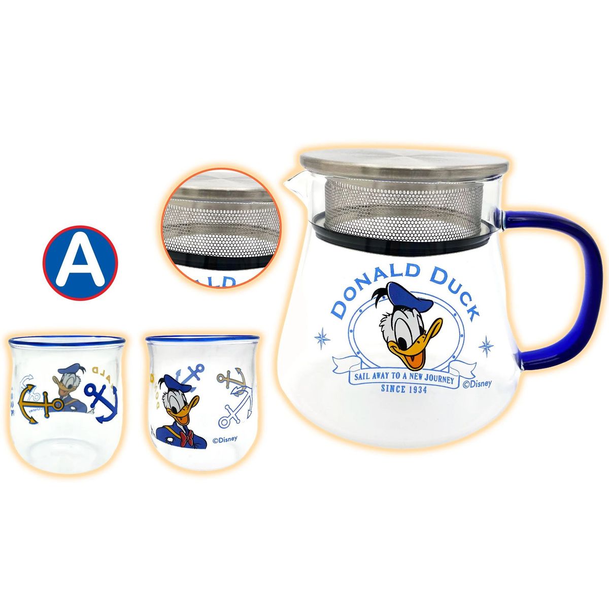 迪士尼唐老鴨玻璃茶壺帶2杯套裝
